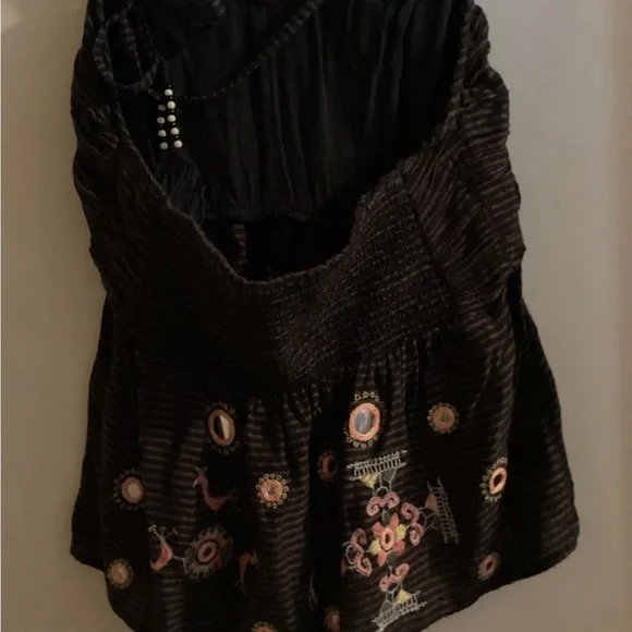 Free People Pink Flamingo Embroidered Halter Bohemian Strapless Top Size Medium - Picture 5 of 6